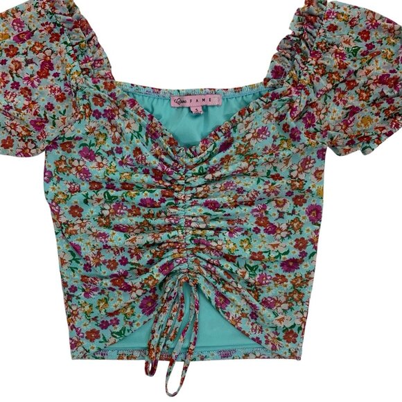 Crave Fame Women Small Floral Crop Top Short Sleeve Boho Summer Y2K - Picture 2 of 4